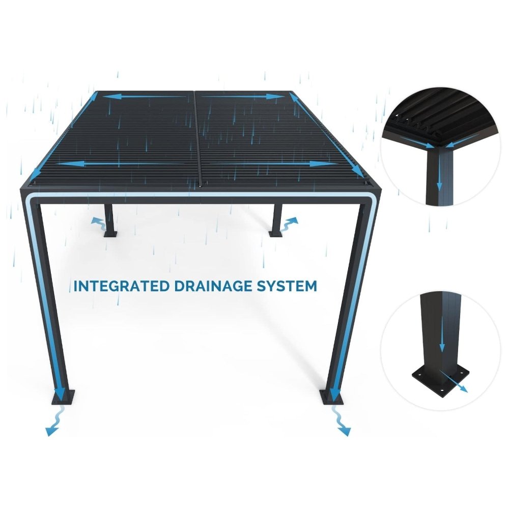 [12x16FT] Premium Outdoor Gray Aluminum Hardtop Pergola Gazebo With Adjustable Roof (95281364)