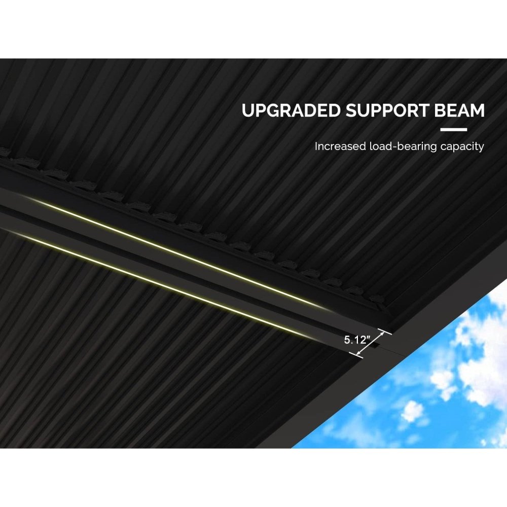 [12x16FT] Premium Outdoor Gray Aluminum Hardtop Pergola Gazebo With Adjustable Roof (95281364)