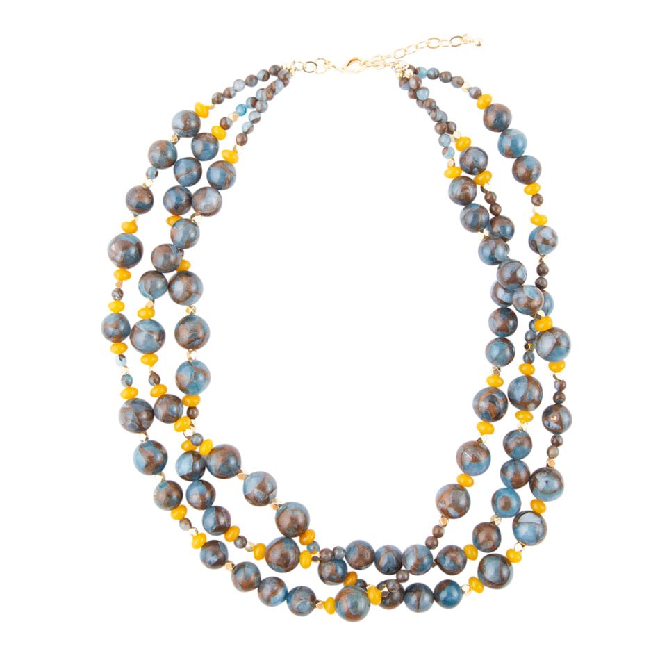 Prairie Blue and Yellow Quartz Golden Strand Necklaces