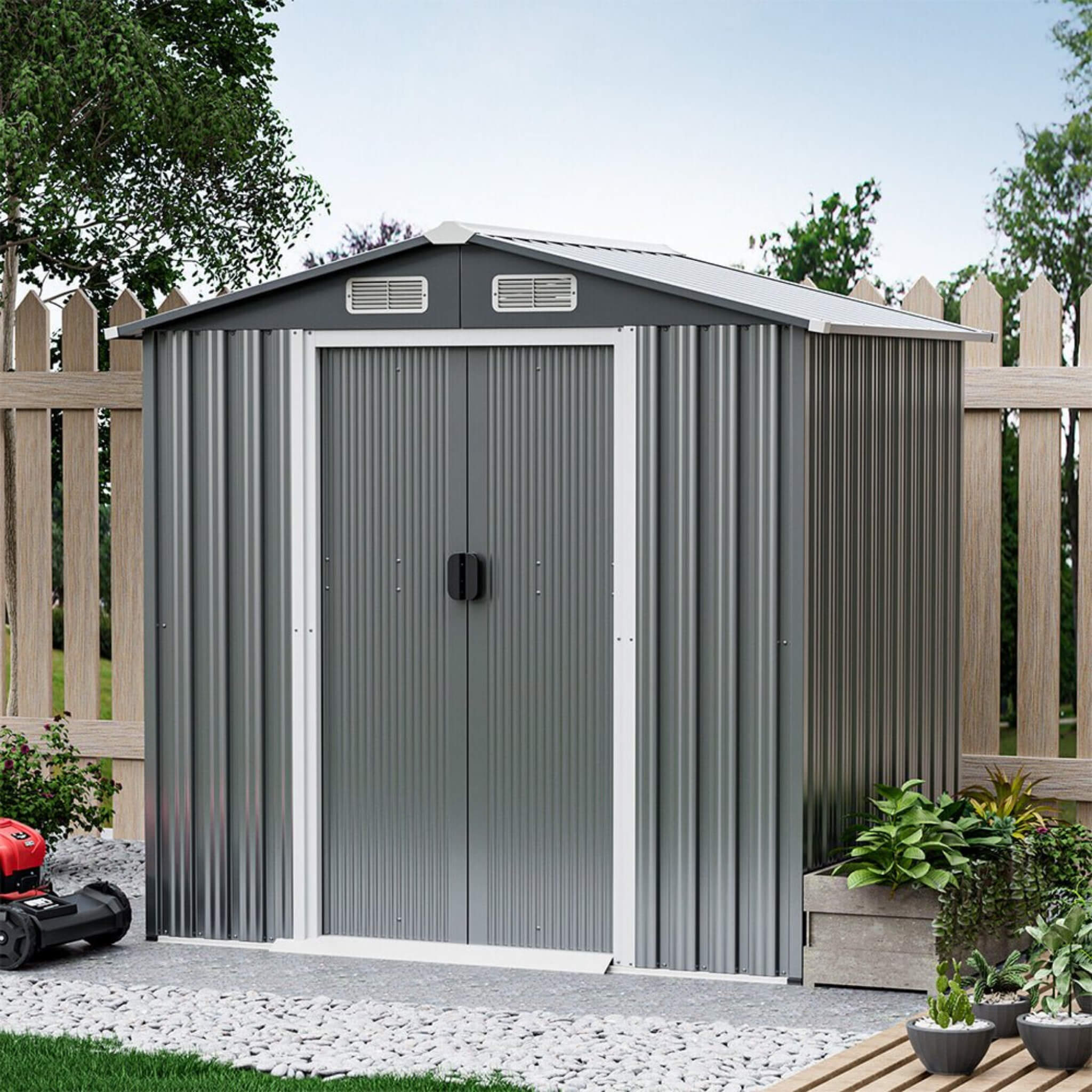 Premium Garden Galvanized Steel Storage Shed W/ Lockable Sliding Doors, 6x4' (SAK75842)