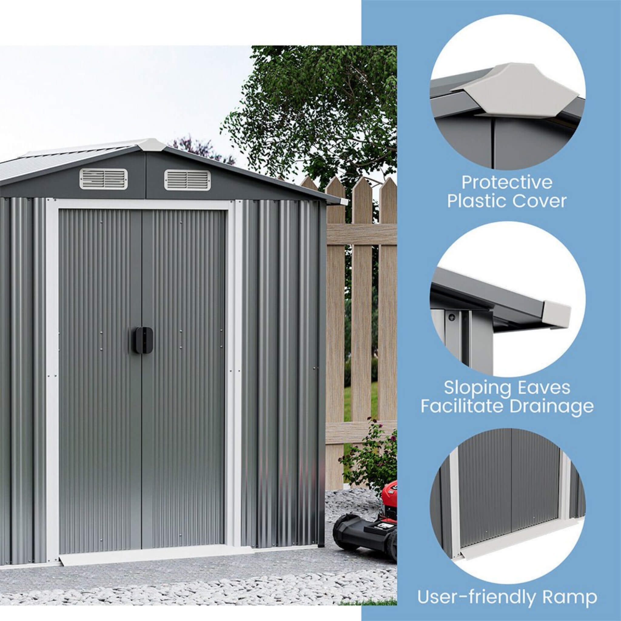 Premium Garden Galvanized Steel Storage Shed W/ Lockable Sliding Doors, 6x4' (SAK75842)