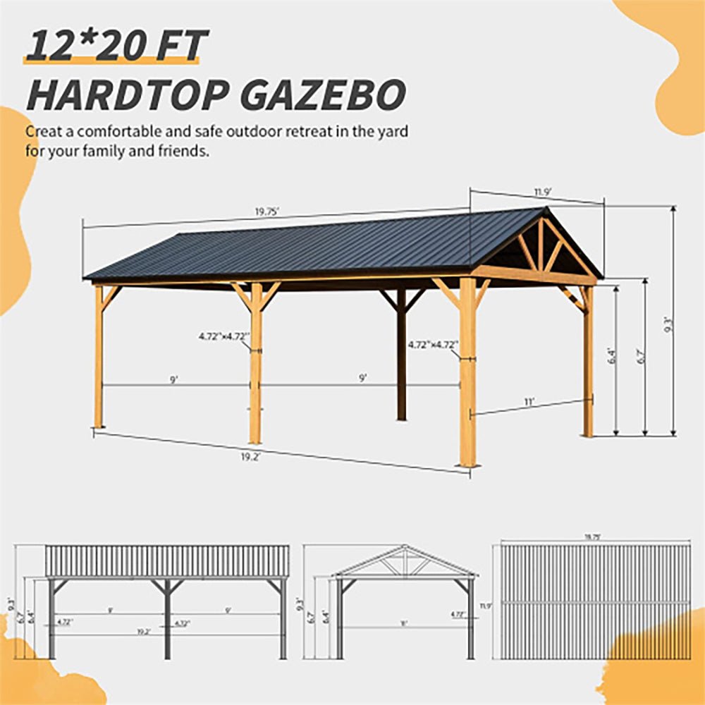 [12x20FT] Premium Outdoor Double-Layer Galvanized Steel Hardtop Gazebo Pergola For Patio (92475381)