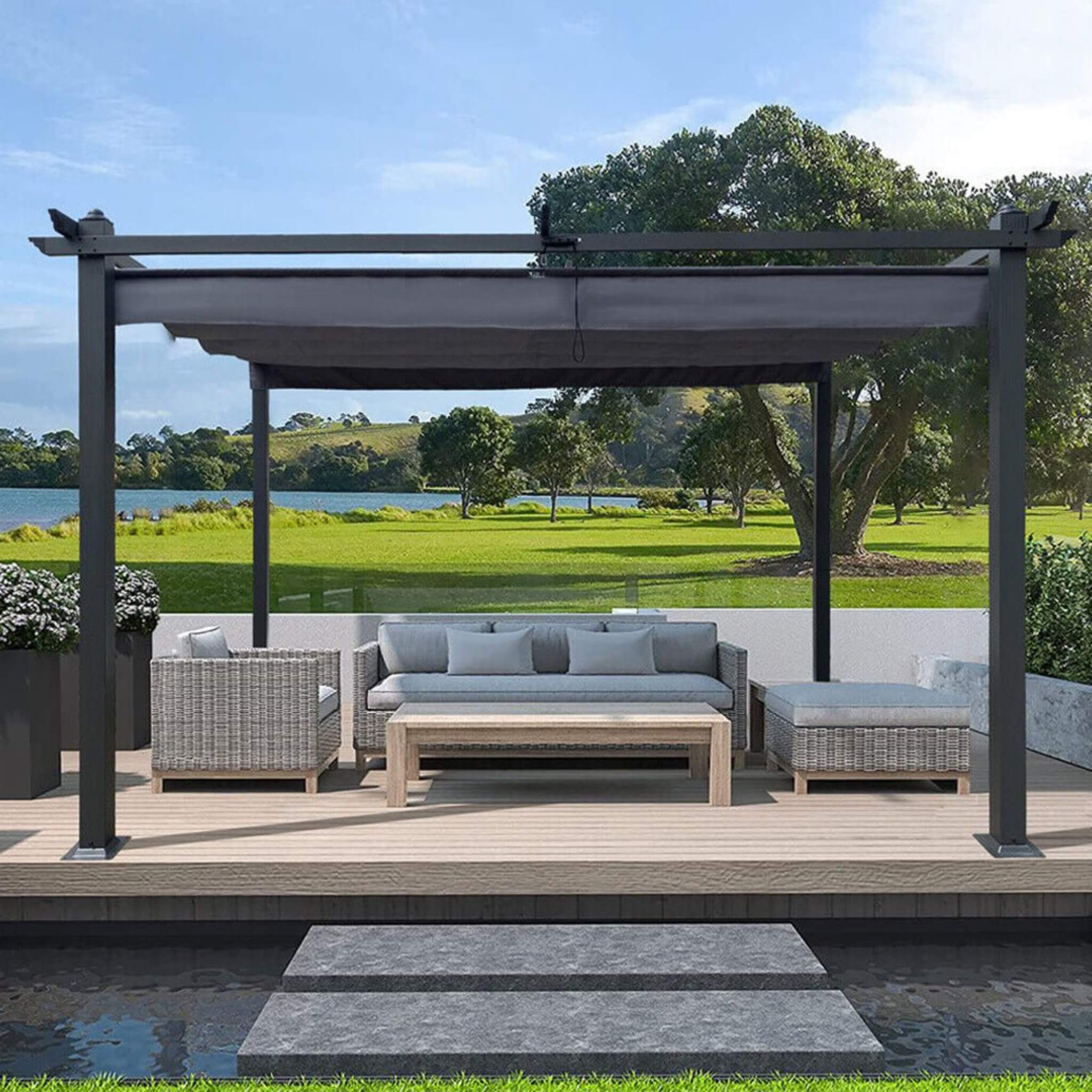 [10x13FT] Premium Outdoor Patio Retractable Pergola With Canopy (SAK01864)