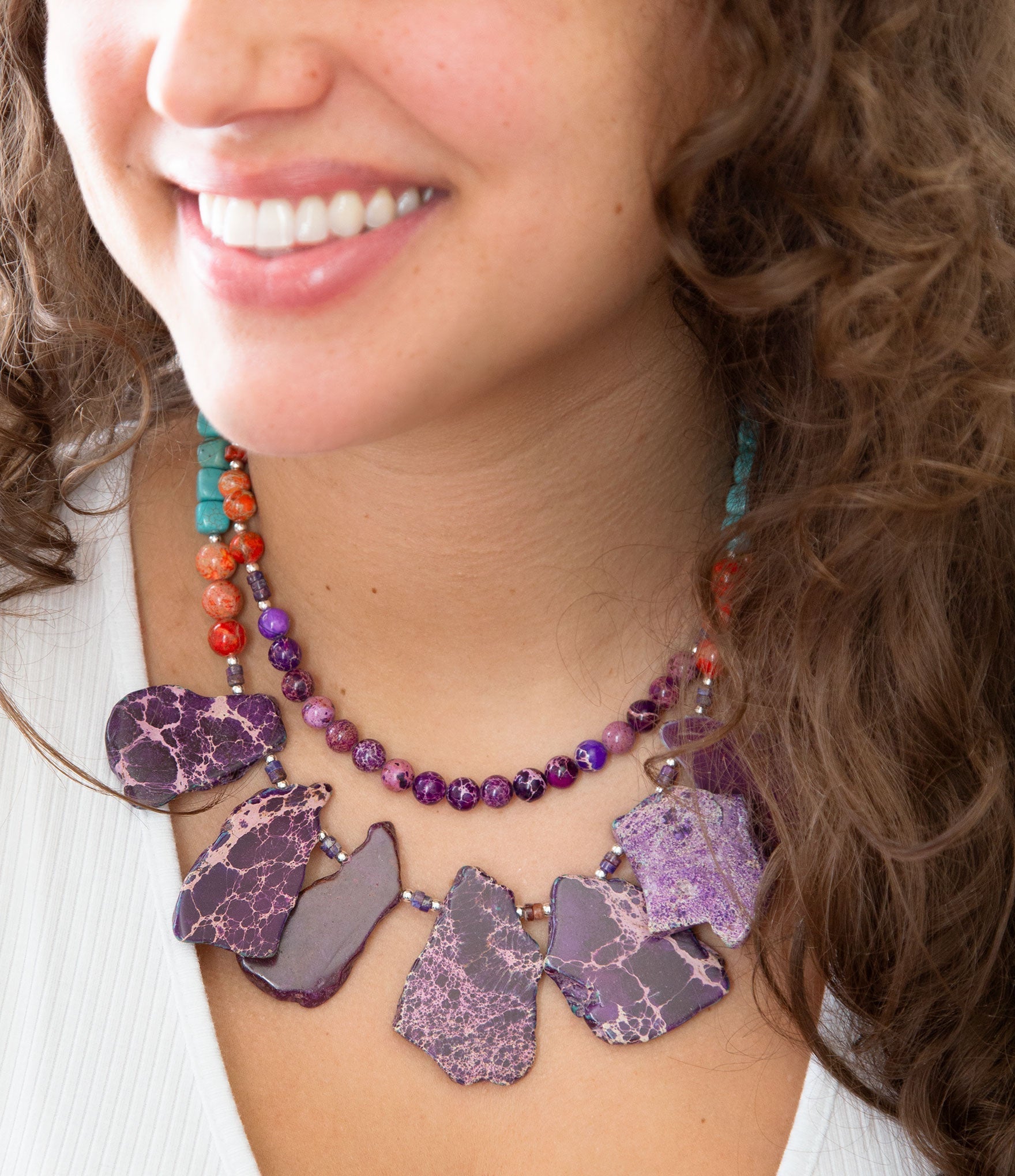 Prescott Blue Magnesite Purple and Orange Statement Necklace
