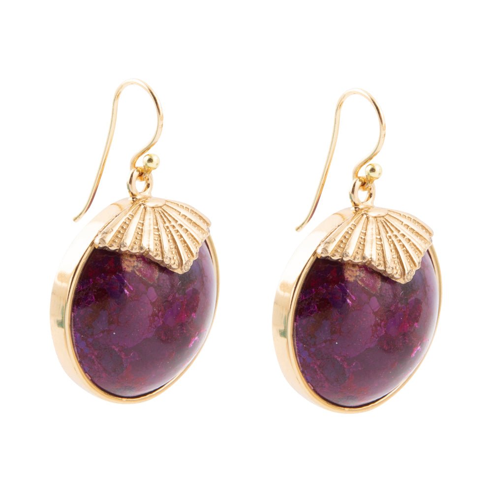 Purple Turquoise Circle Golden Drop Earrings
