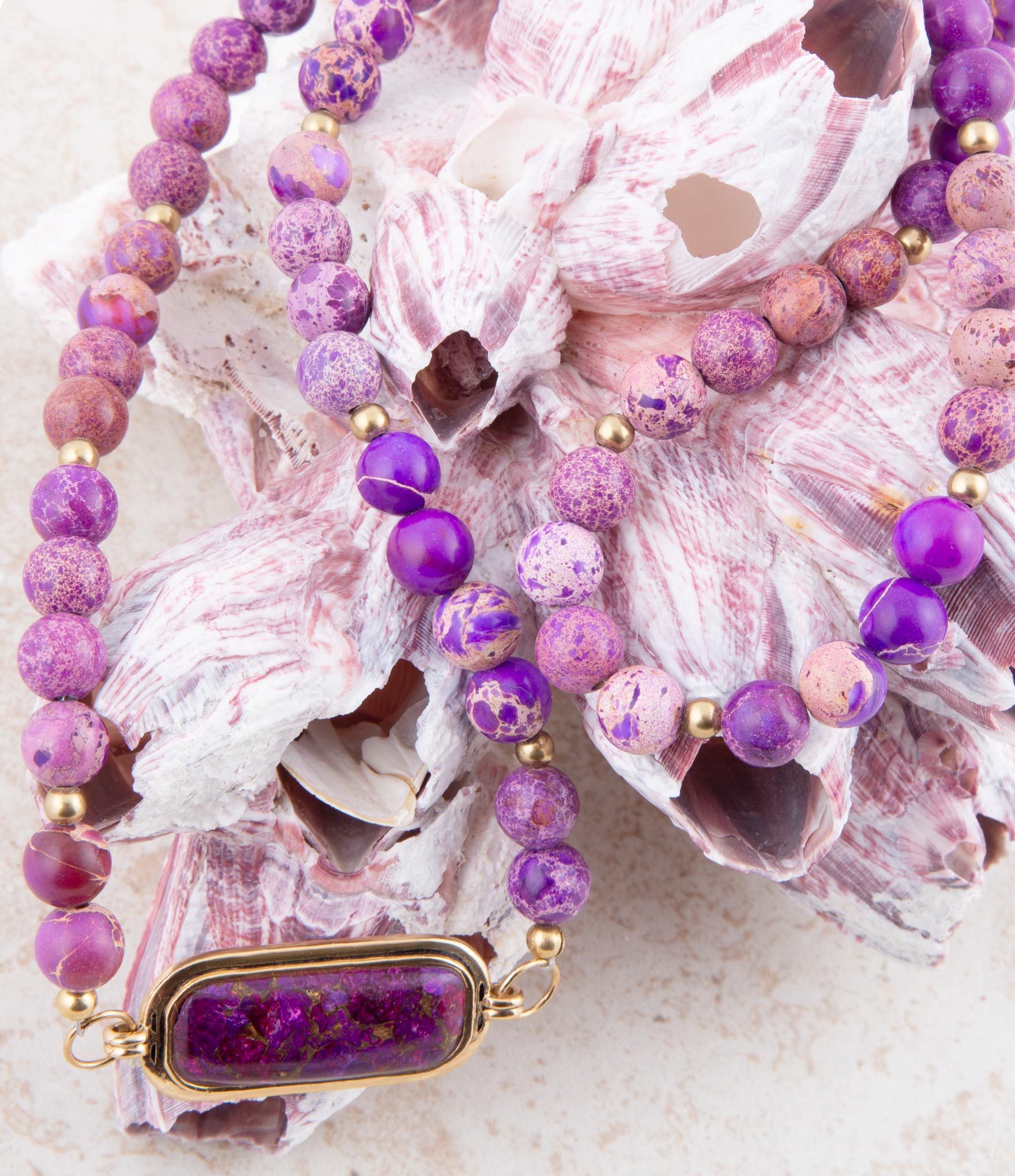 Purple Turquoise Linked Golden Necklace