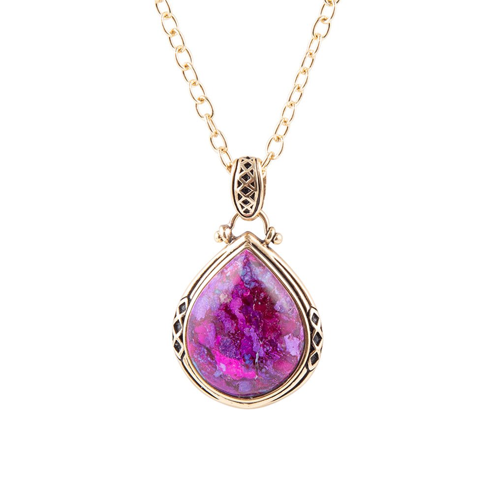 Purple Turquoise Teardrop Golden Pendant Necklace