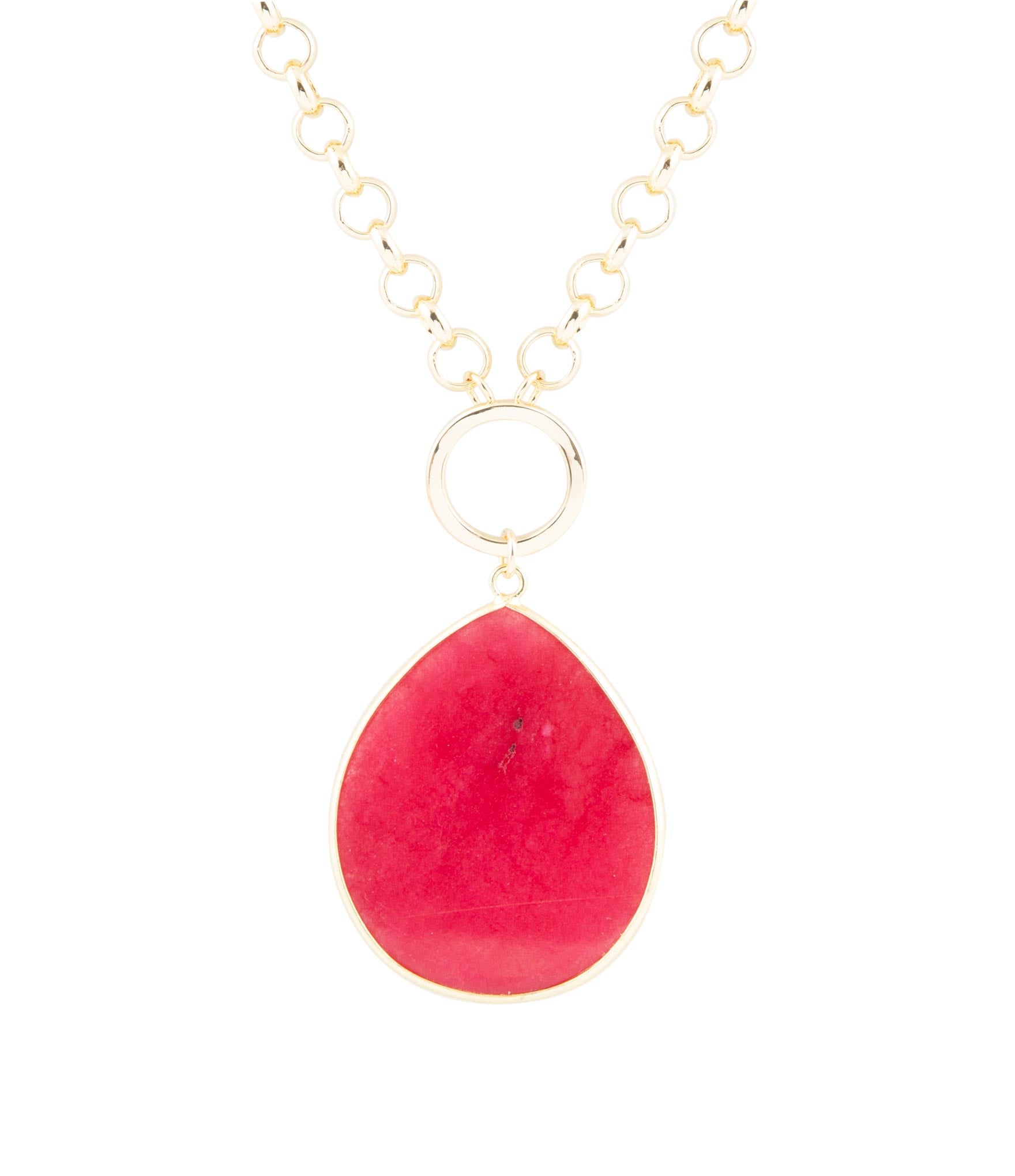 Red Jade Teardrop Golden Chain Necklace