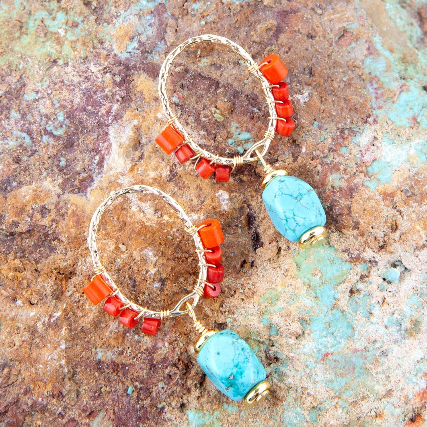 Red River Turquoise and Coral Post Earrings