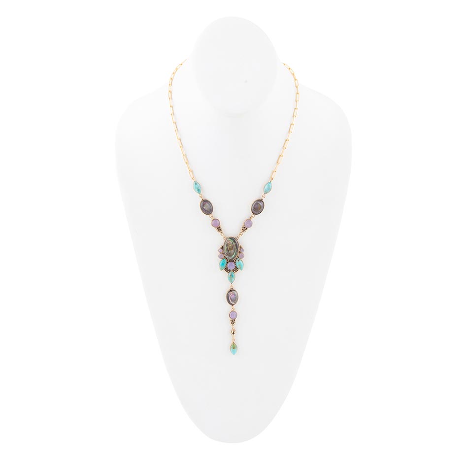Regalia Blue Abalone Golden Y Necklace