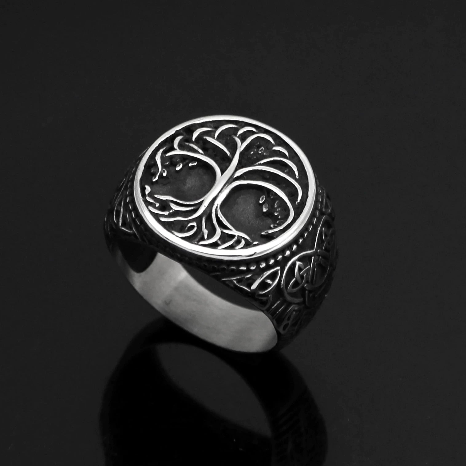Vikings Yggdrasil and Wolf Paw Stainless Steel Ring