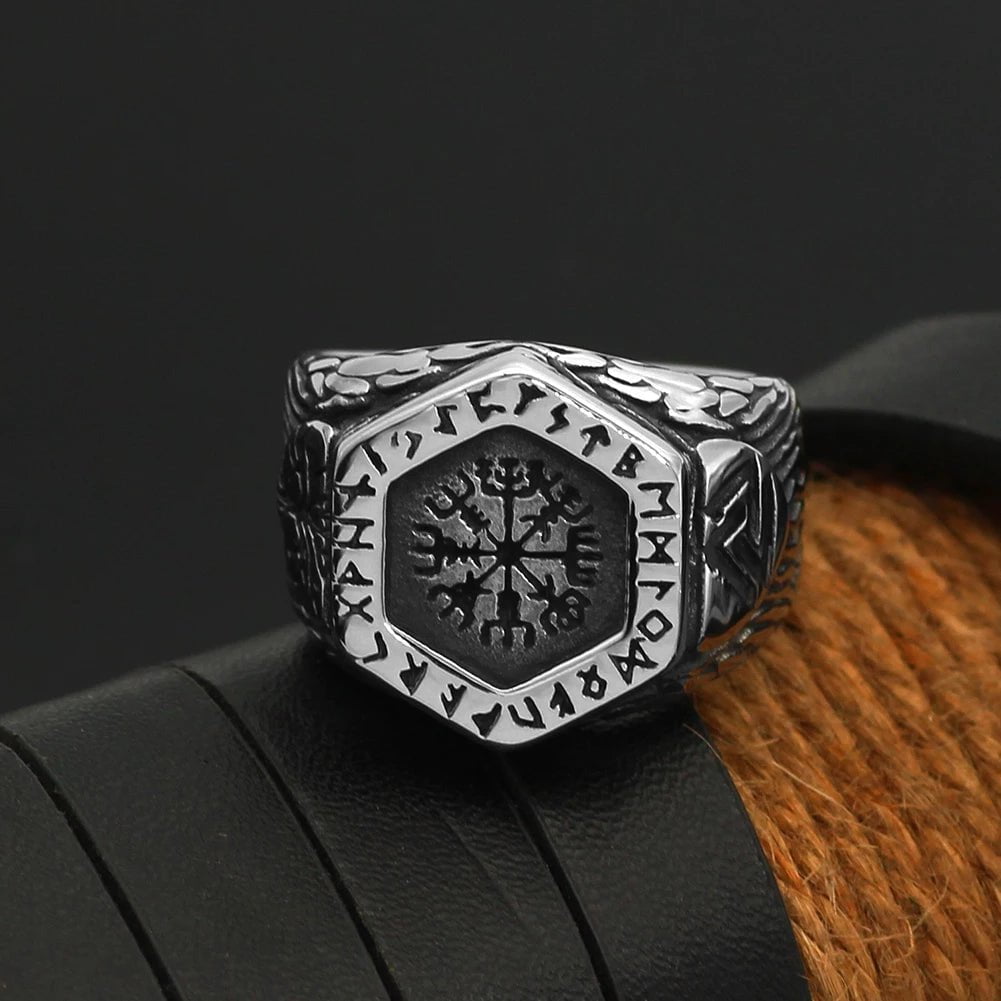Vikings Helm of Awe and Rune Stainless Steel Ring