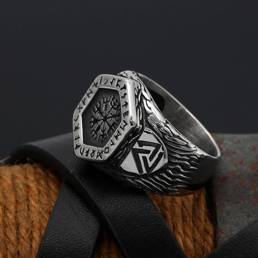 Vikings Helm of Awe and Rune Stainless Steel Ring