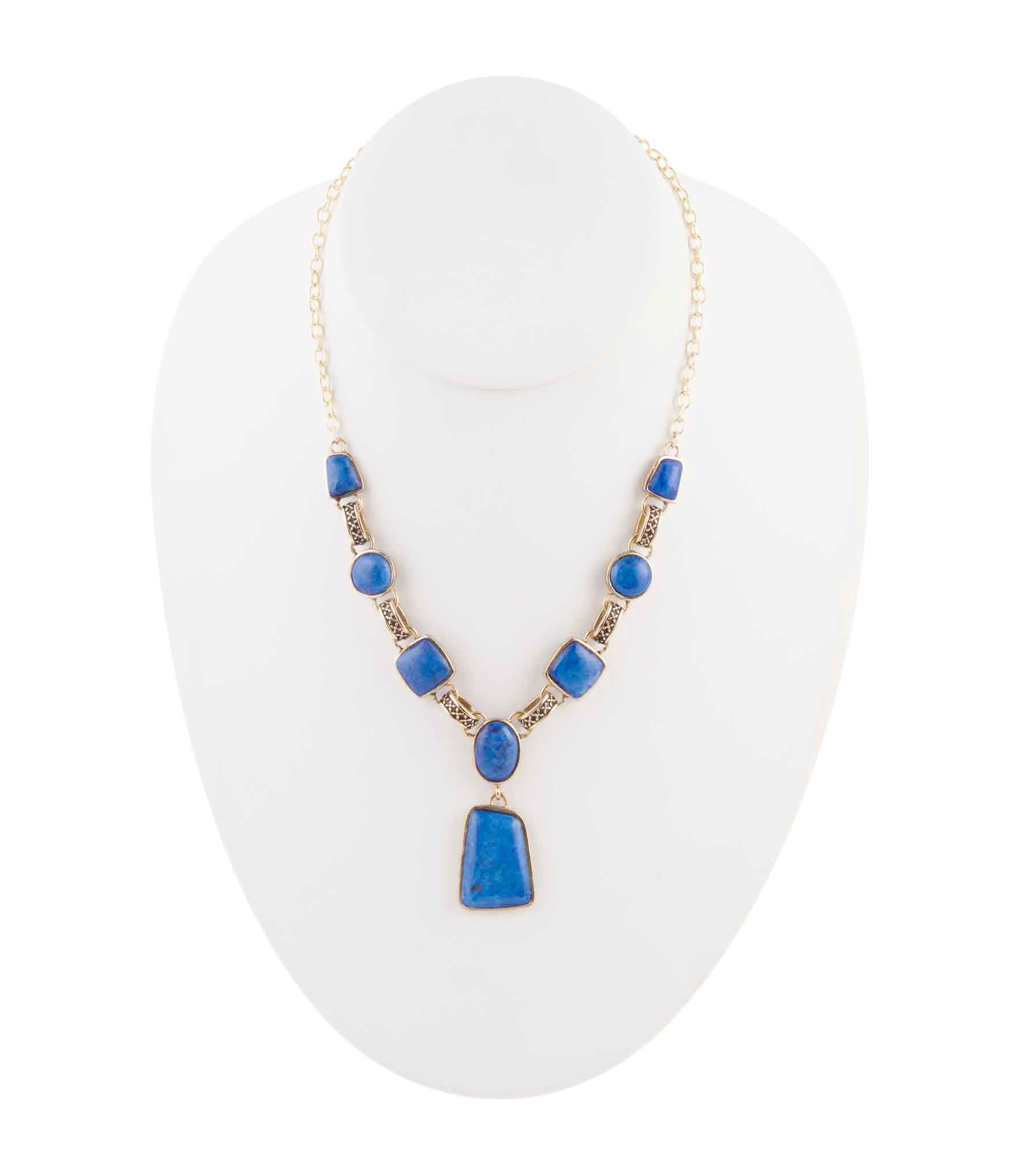 Royal Blue Lapis Golden Pendant Necklace