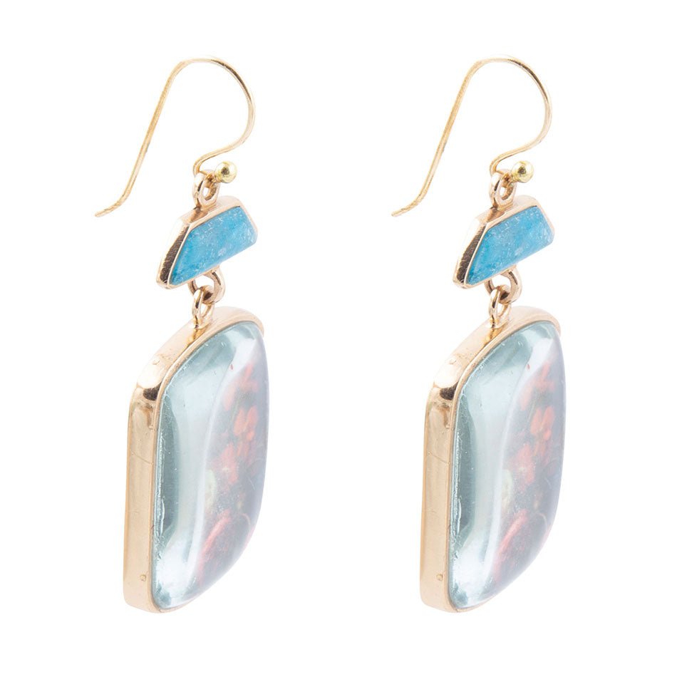 Scenic Dark Florals Blue Apatite Golden Drop Earrings