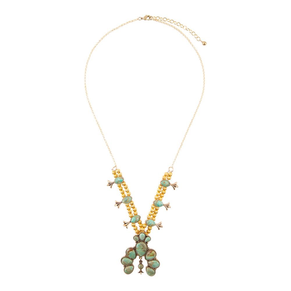Squash Blossom Statement Blue Turquoise Golden Necklace