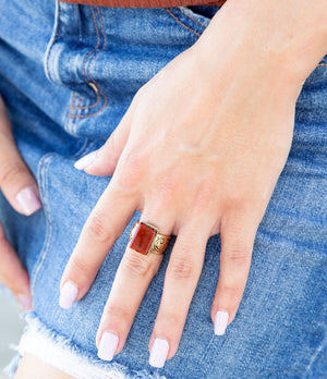 Stamped Orange Carnelian Golden Ring