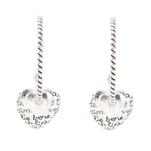 Sterling Silver Engraved Heart Hoop Earrings