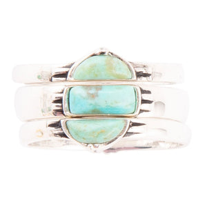 Triple Stack Shaped Turquoise and Sterling Silver Ring Set