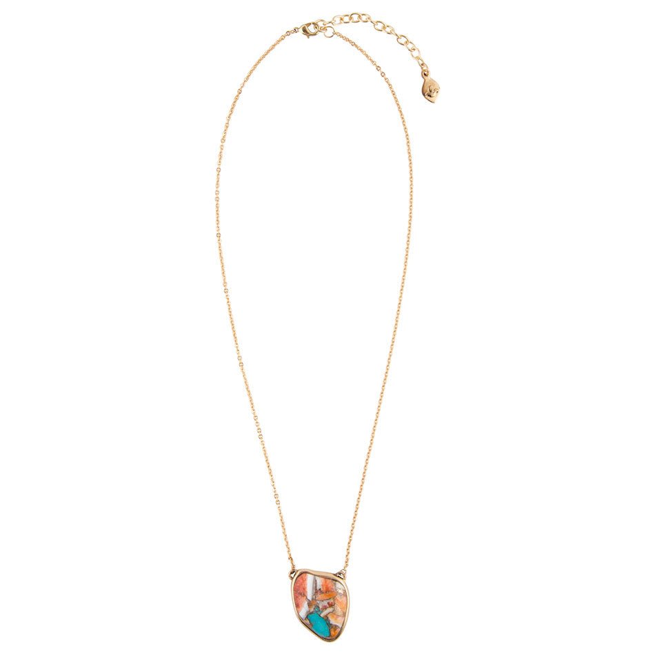 Blue Turquoise Matrix Golden Necklace