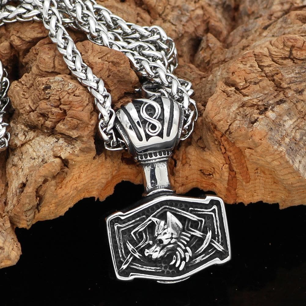 Vikings Wolf Mjolnir Stainless Steel Necklace