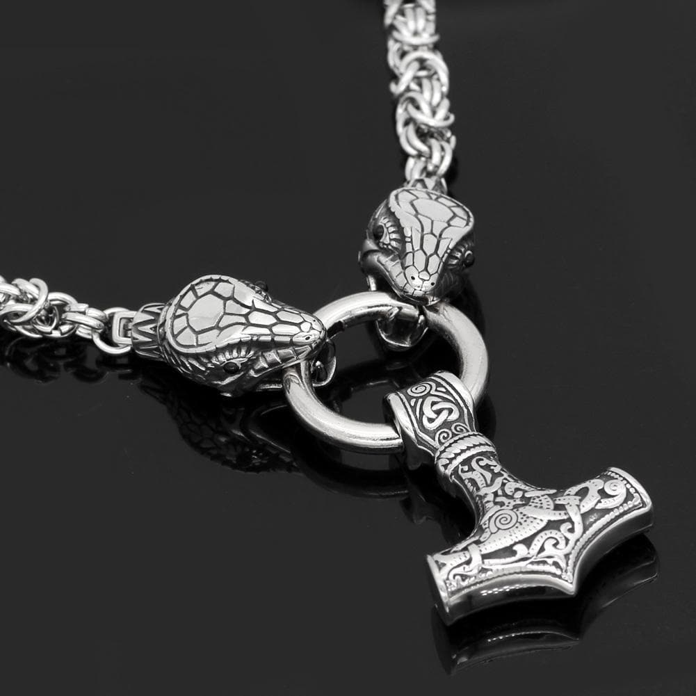 Vikings Jörmungandr Mjolnir Stainless Steel Necklace