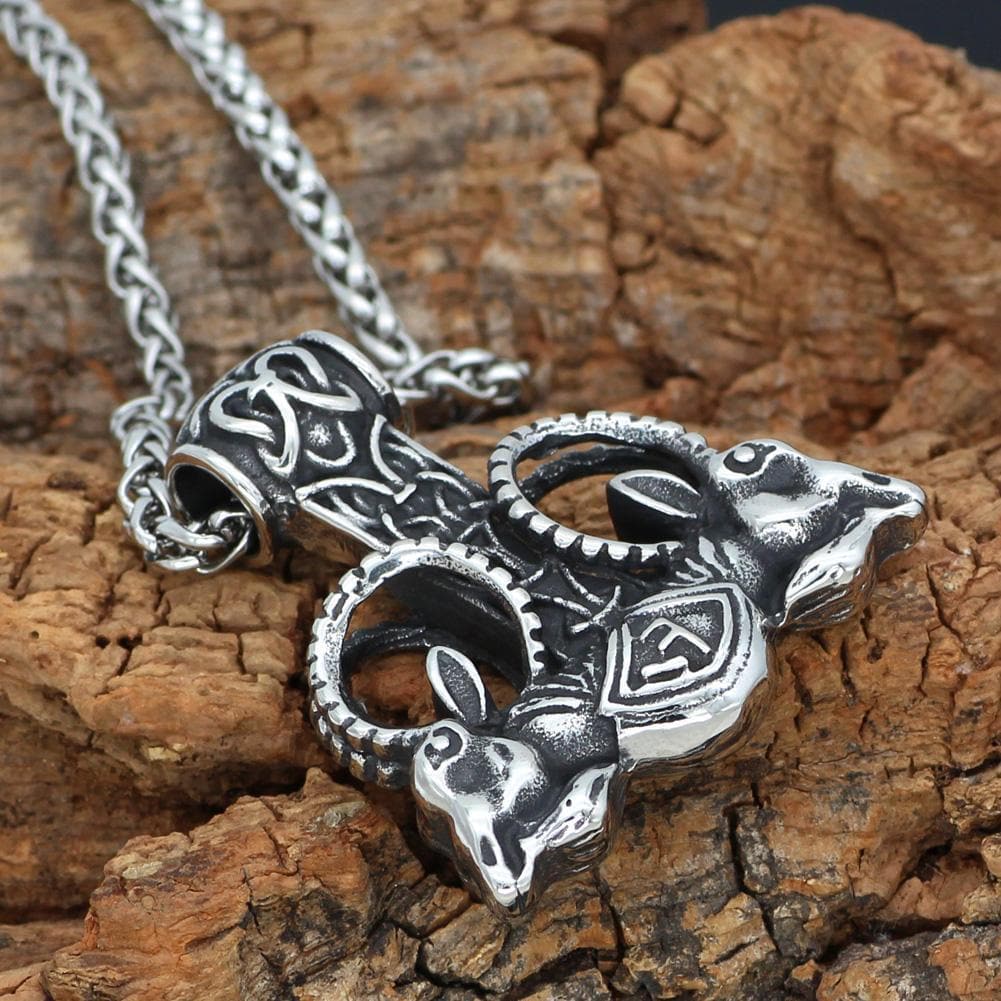 Vikings Thor's Rams Mjolnir Stainless Steel Necklace