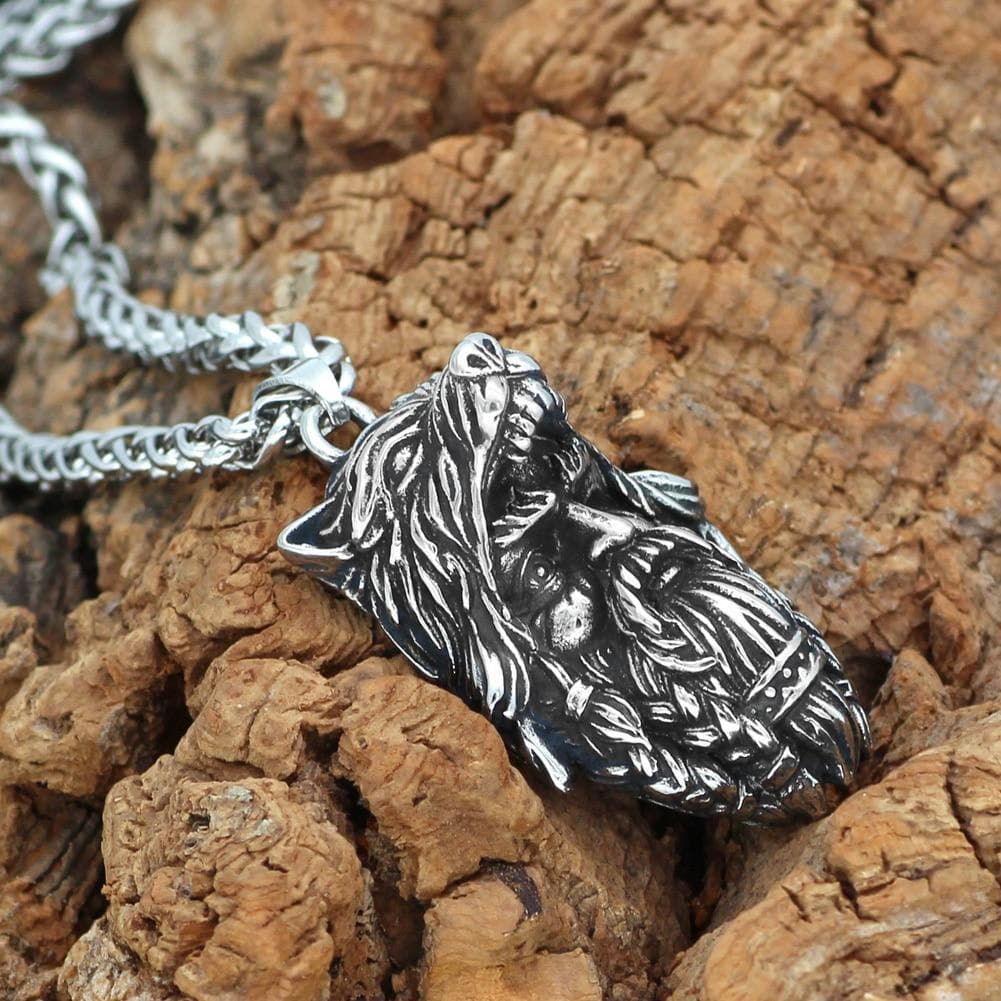 Viking Odin Wolf Head Necklace