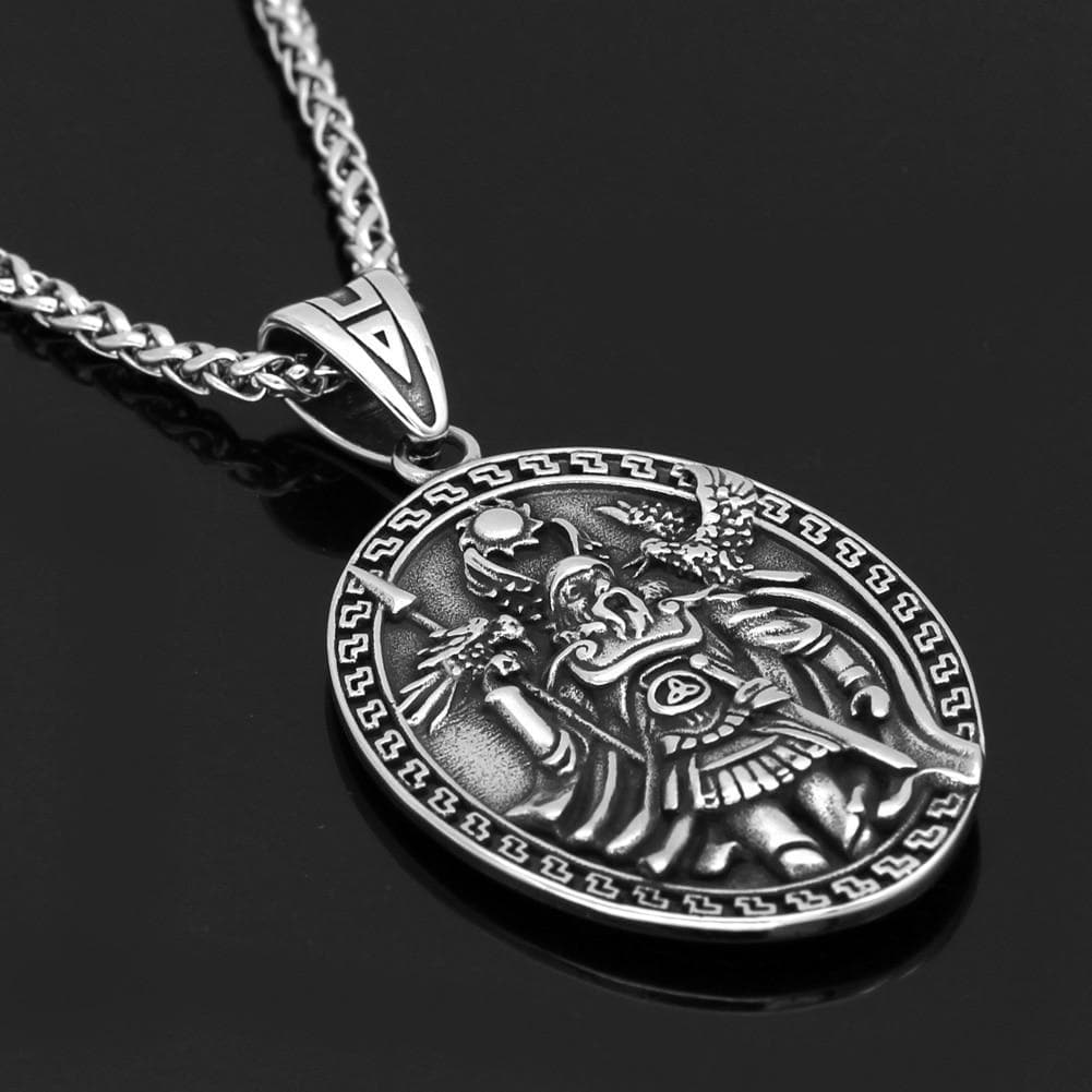 Vikings Odin Ravens, Geri & Freki Stainless Steel Pendant Necklace
