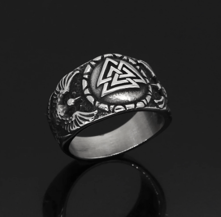 Vikings Raven and Valknut Stainless Steel Ring