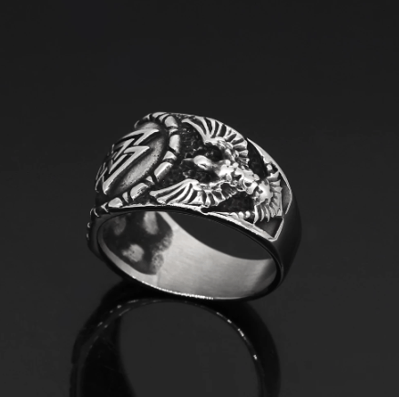 Vikings Raven and Valknut Stainless Steel Ring