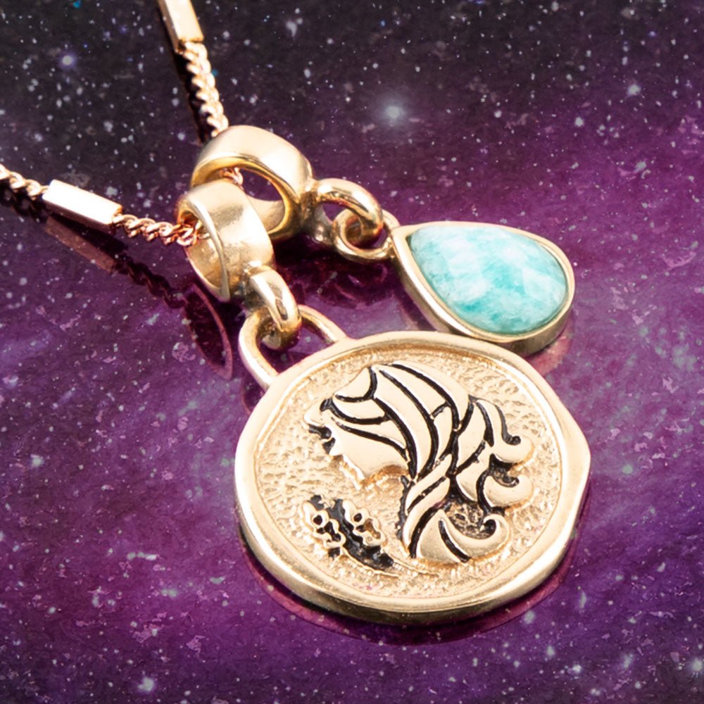 Virgo - Zodiac Blue Amazonite Golden Charm Necklace