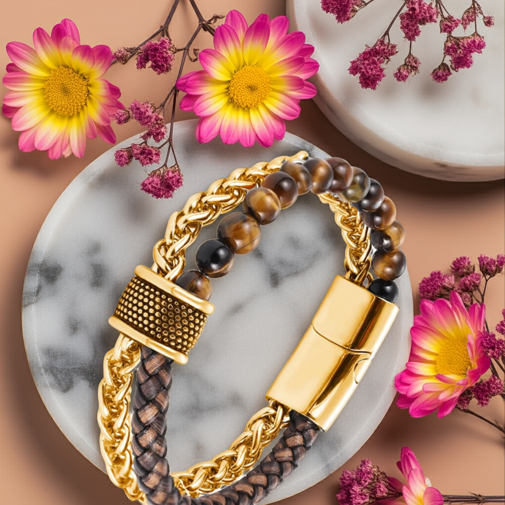 Bacrelli  gold Brown Tiger Eye Bracelets