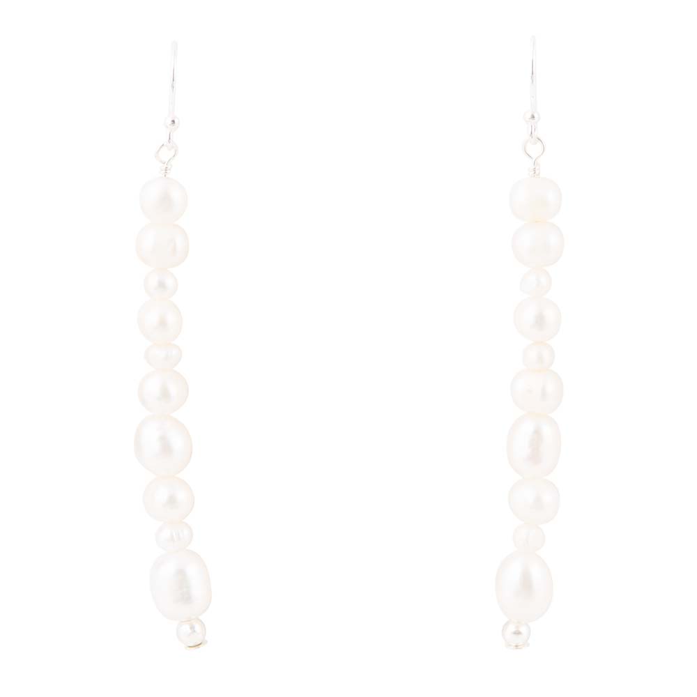 White Pearl Linear Sterling Silver Drop Earrings