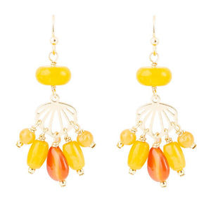 Yellow Carnelian Jade Golden Drop Earrings