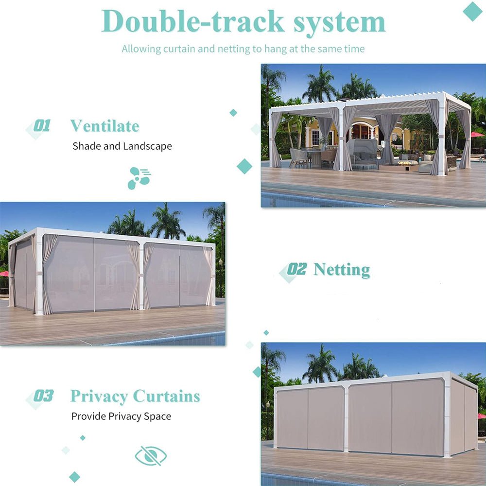[12x20FT] Outdoor Hardtop Louvered Pergola With Adjustable Aluminum Rainproof Roof (97418625)