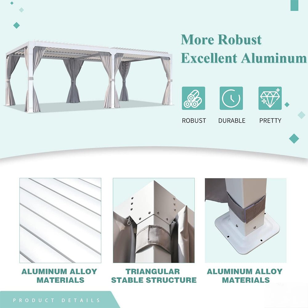 [12x20FT] Outdoor Hardtop Louvered Pergola With Adjustable Aluminum Rainproof Roof (97418625)
