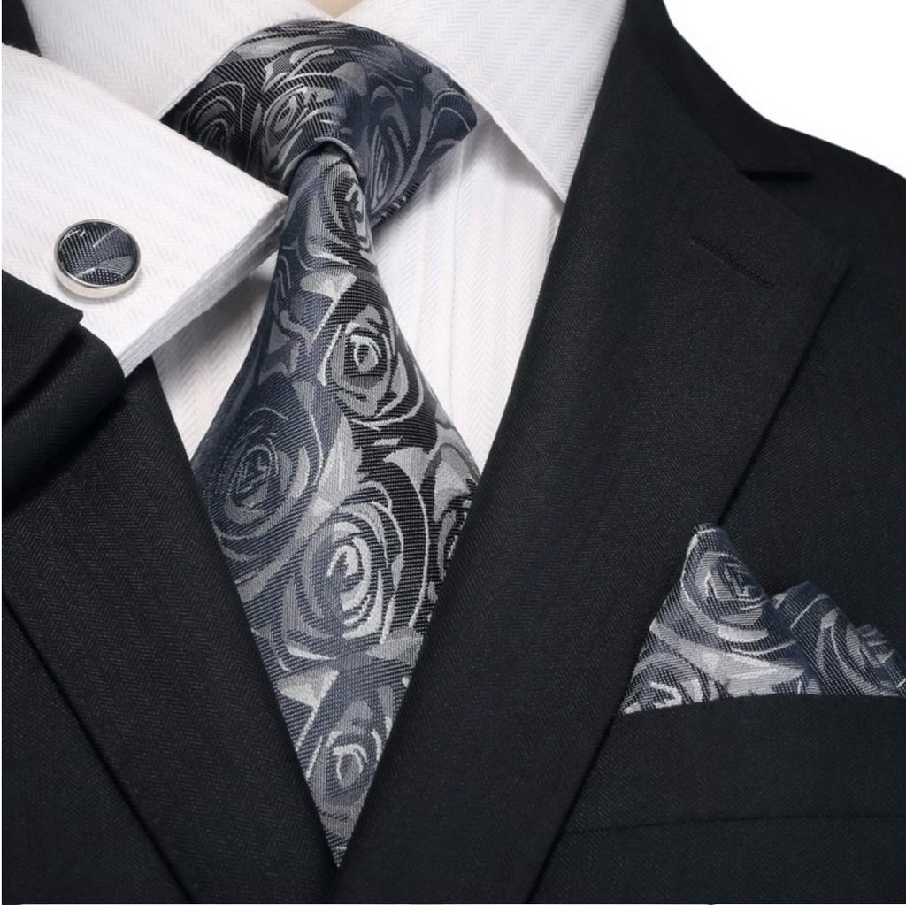Black & Grey Silk Tie Set